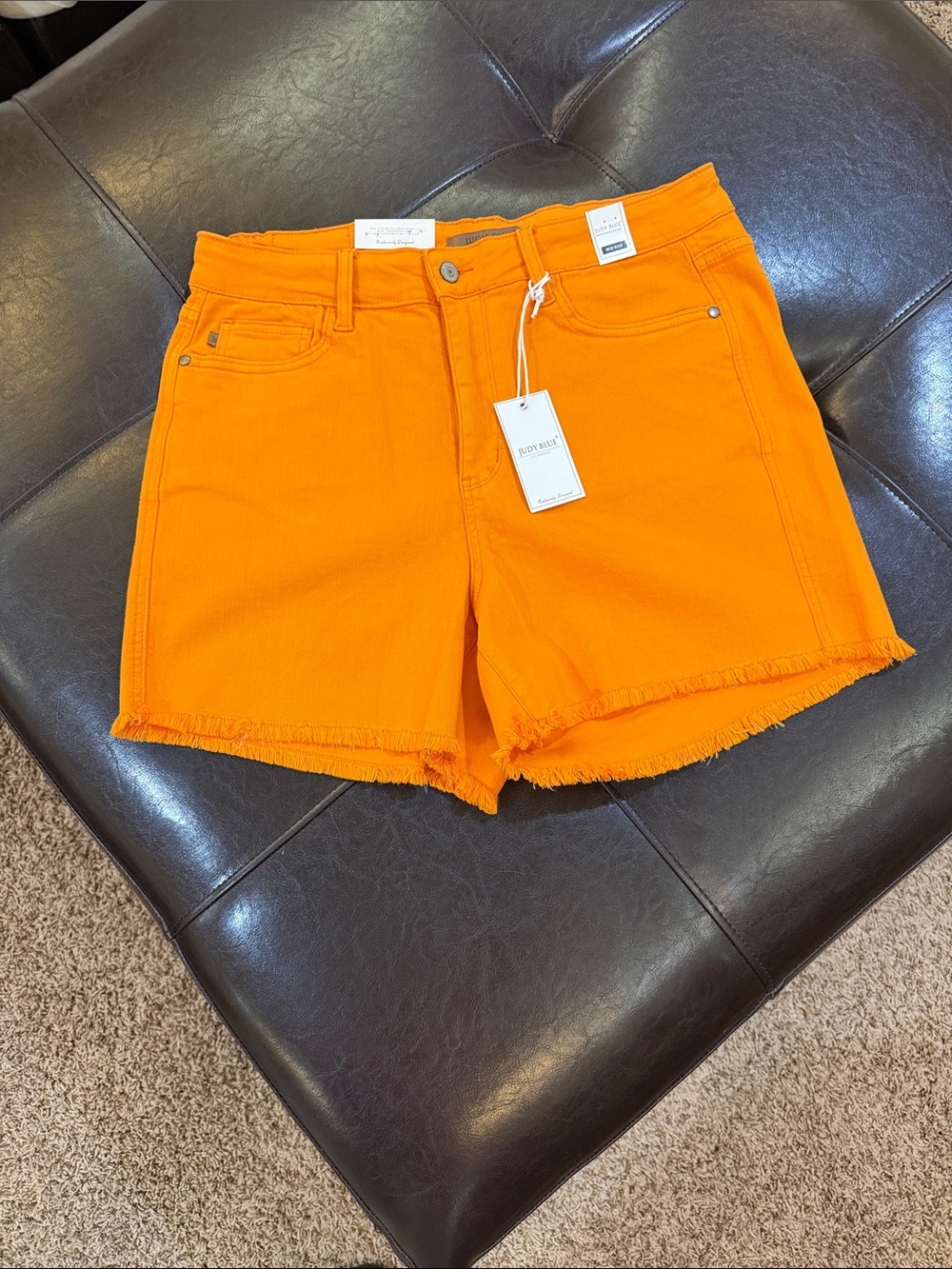 Judy Blue Orange High-Rise Frayed Hem Denim Shorts